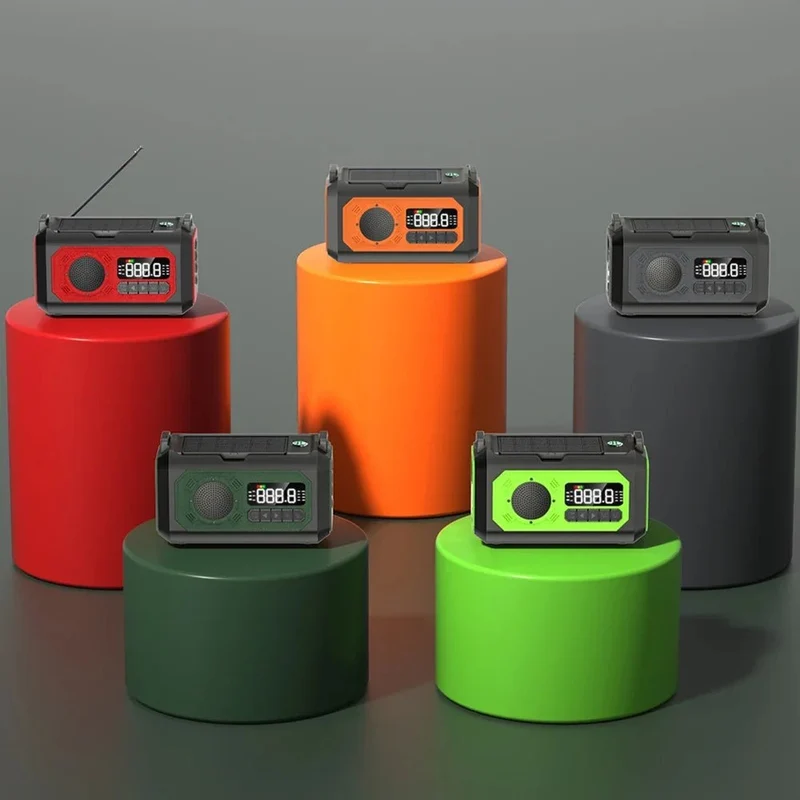 Radio d'urgence AM/FM portable avec éclairage LED 12 000 mAh, rechargeable USB, panneaux solaire et manivelle "ALLOYSEED - H17"