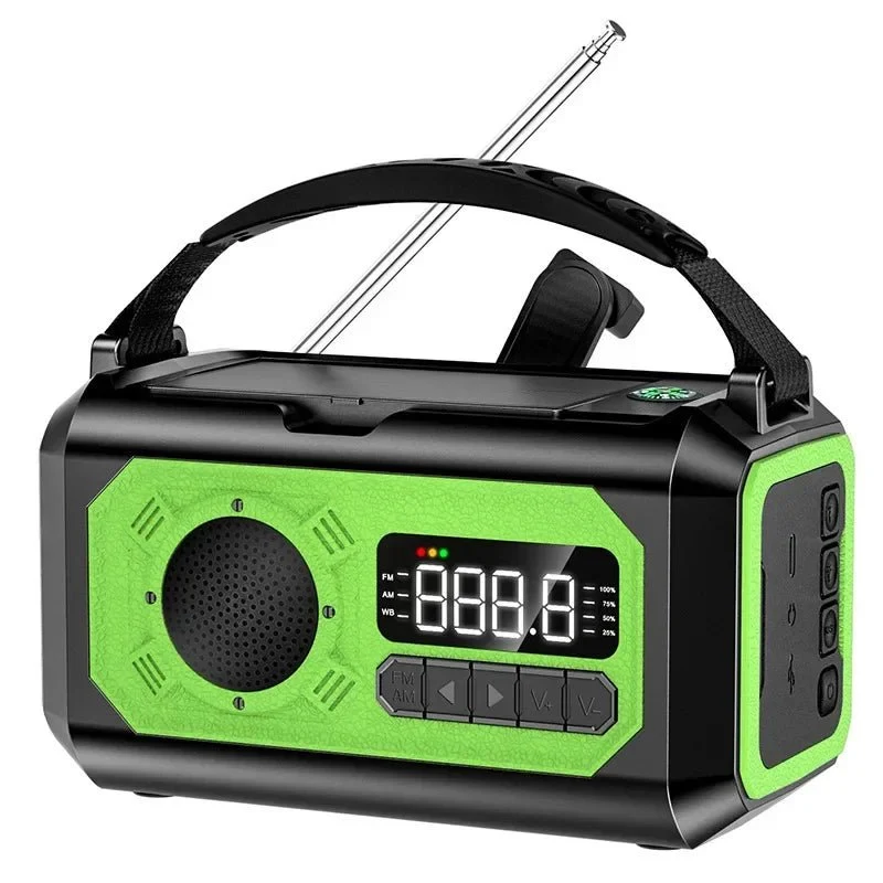 Radio d'urgence AM/FM portable avec éclairage LED 12 000 mAh, rechargeable USB, panneaux solaire et manivelle "ALLOYSEED - H17"