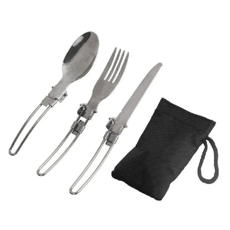 Ensemble de couverts 3 en 1 cuillère, fourchette et couteau pour le bivouac et camping de plein air "Widesea - CJ1900"