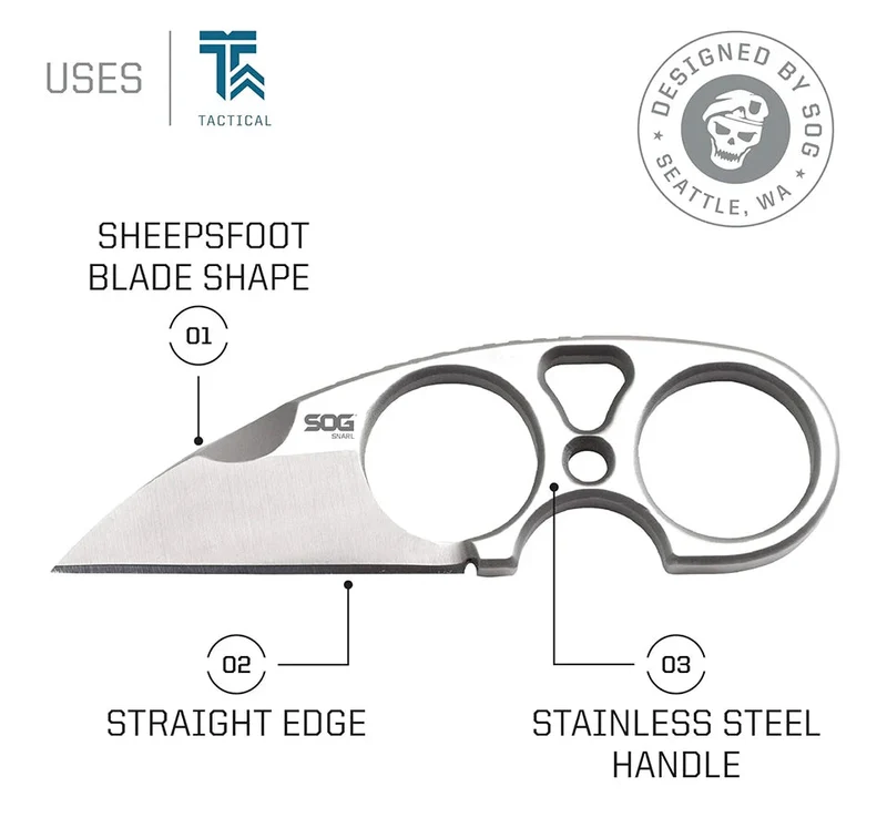 Mini-couteau à lame fixe EDC auto-défense survie avec étui "SOG - SNARL JB01K-CP"
