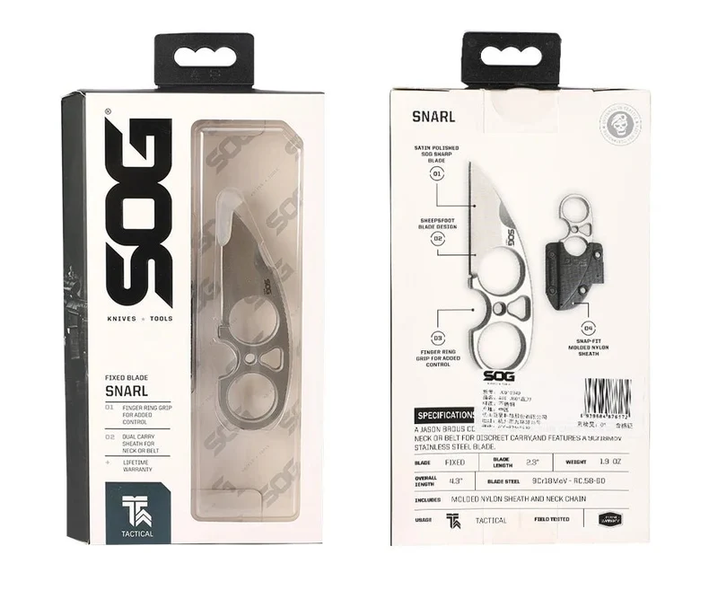 Mini-couteau à lame fixe EDC auto-défense survie avec étui "SOG - SNARL JB01K-CP"