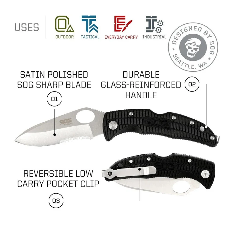 Couteau pliant EDC tactique militaire survie en plein air "SOG - Zilla SP02CP"
