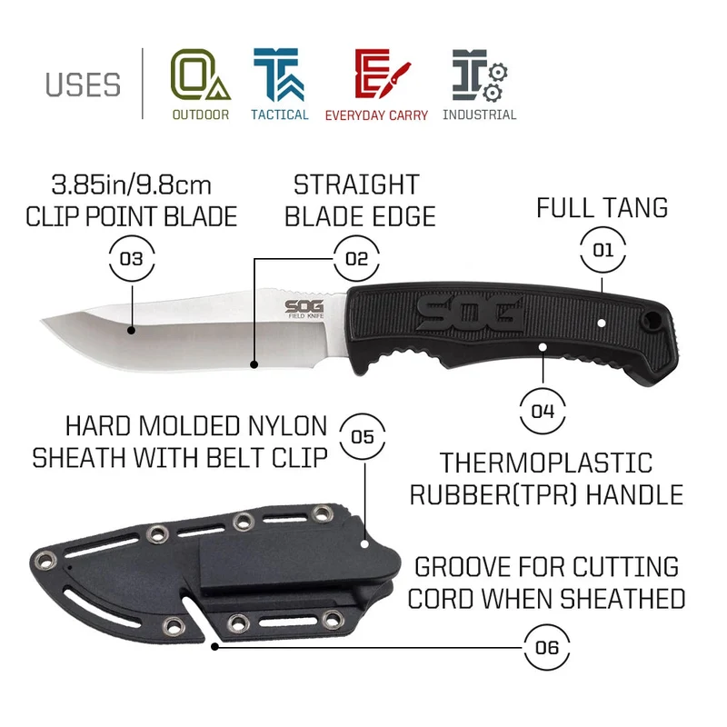 Couteau de bushcraft à lame fixe 7CR17MOV EDC / survie 160g "SOG - FK1001-CP"