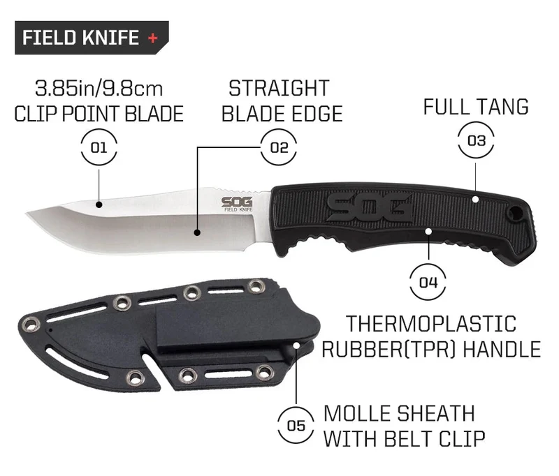 Couteau de bushcraft à lame fixe 7CR17MOV EDC / survie 160g "SOG - FK1001-CP"