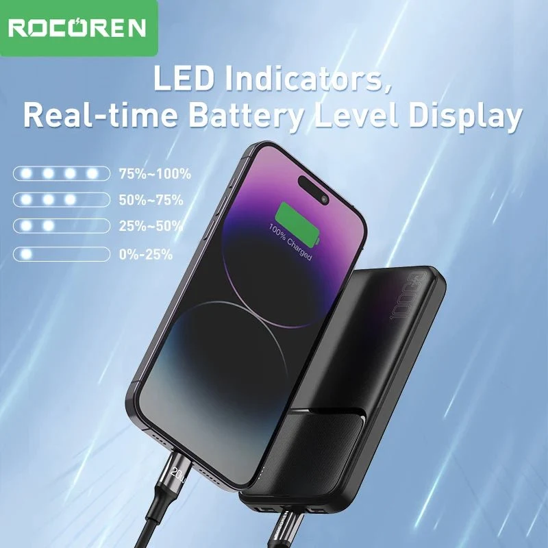 Batterie externe portable / power bank 10000 mAh charge rapide 210g "Rocoren - 10000 series"