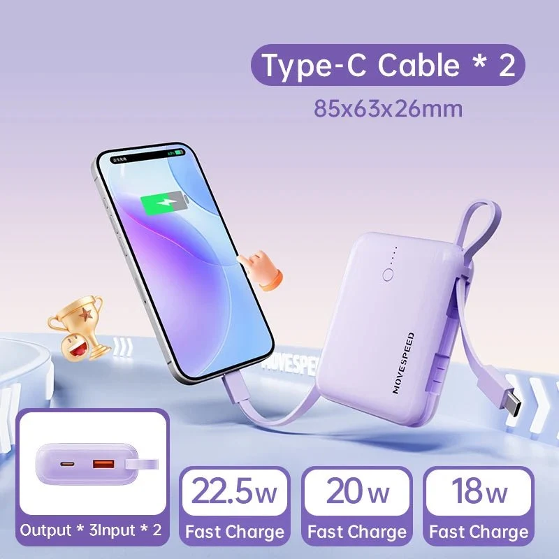 Mini-batterie externe / power bank 10000mAh avec câble Charge rapide 20W "MOVESPEED - Q10Plus"