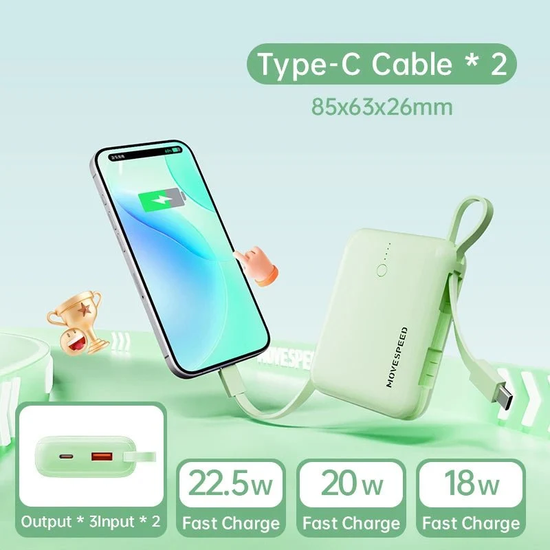 Mini-batterie externe / power bank 10000mAh avec câble Charge rapide 20W "MOVESPEED - Q10Plus"