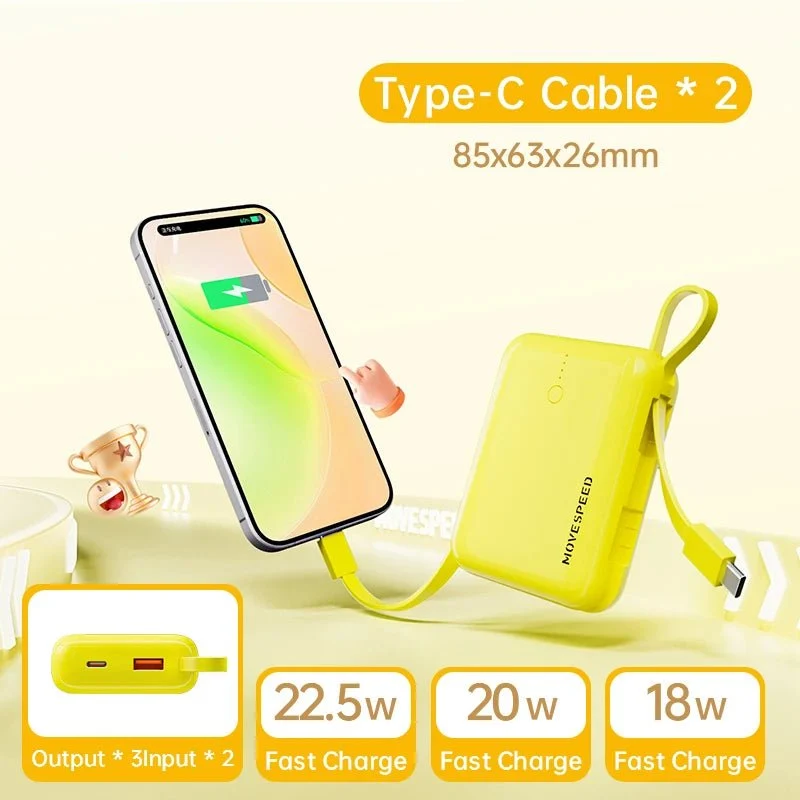 Mini-batterie externe / power bank 10000mAh avec câble Charge rapide 20W "MOVESPEED - Q10Plus"