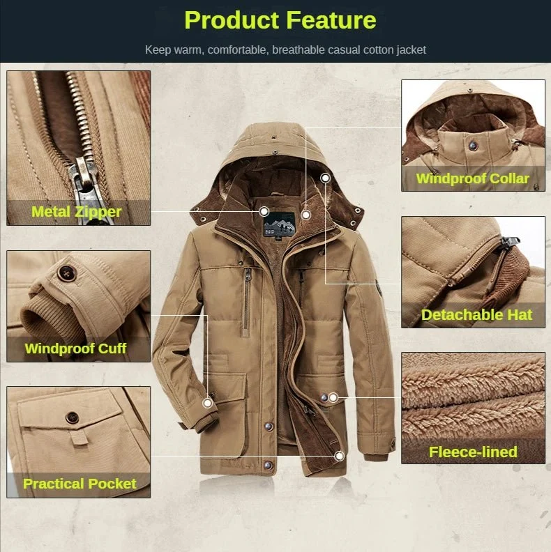 Parka d'hiver, manteau polaire avec capuche détachable pour homme 1,3kg "Lzlltt - Fs125"