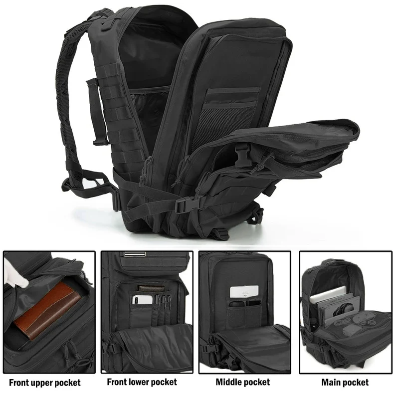Sac à dos tactique, survie, EDC, bushcraft, chasse 900D avec système Molle "QT & QY - 3P Tactical Backpack 50L"