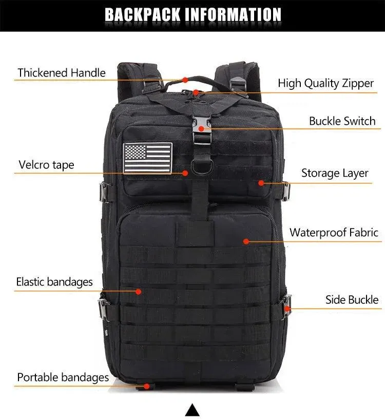 Sac à dos tactique, survie, EDC, bushcraft, chasse 900D avec système Molle "QT & QY - 3P Tactical Backpack 50L"