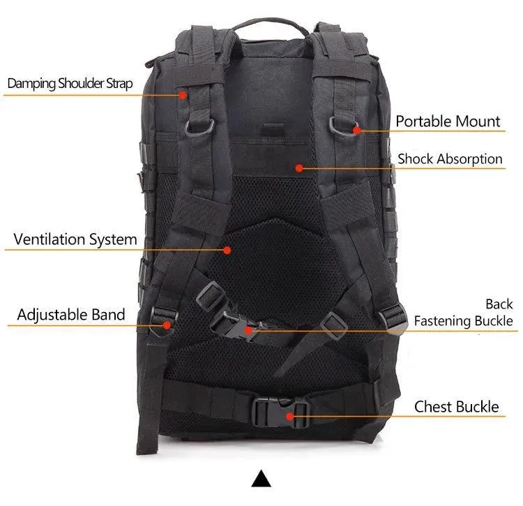 Sac à dos tactique, survie, EDC, bushcraft, chasse 900D avec système Molle "QT & QY - 3P Tactical Backpack 50L"