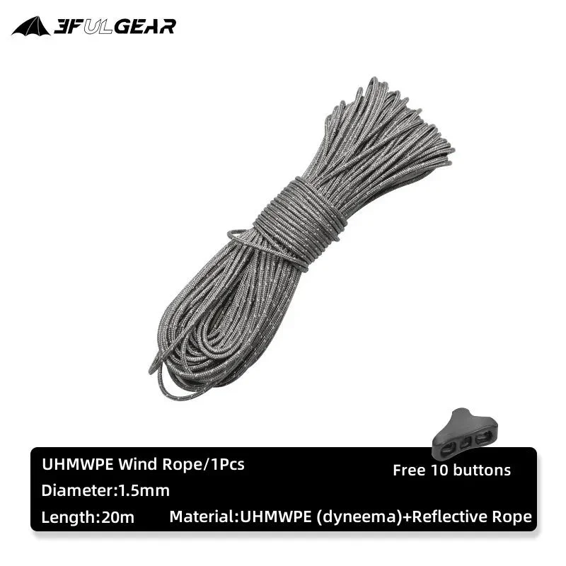Cordelette réfléchissante en UHMWPE pour tente de bivouac / camping 1.5mm d'épaisseur 80g "3F UL GEAR - Wind Rope"