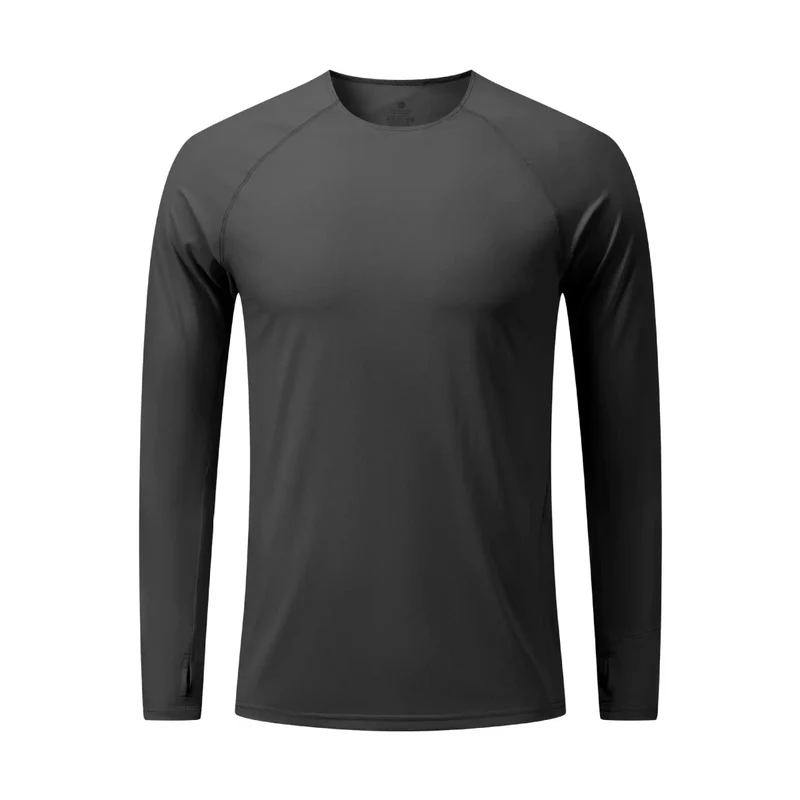 T-Shirt de course manches longues, Anti-UV UPF 50+, séchage rapide, pour homme avec passe-montre running "Queshark - DW154Z"