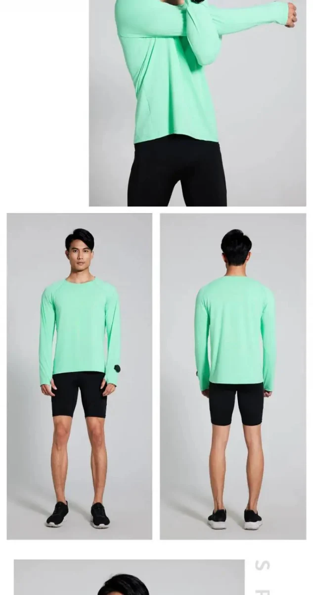 T-Shirt de course manches longues, Anti-UV UPF 50+, séchage rapide, pour homme avec passe-montre running "Queshark - DW154Z"