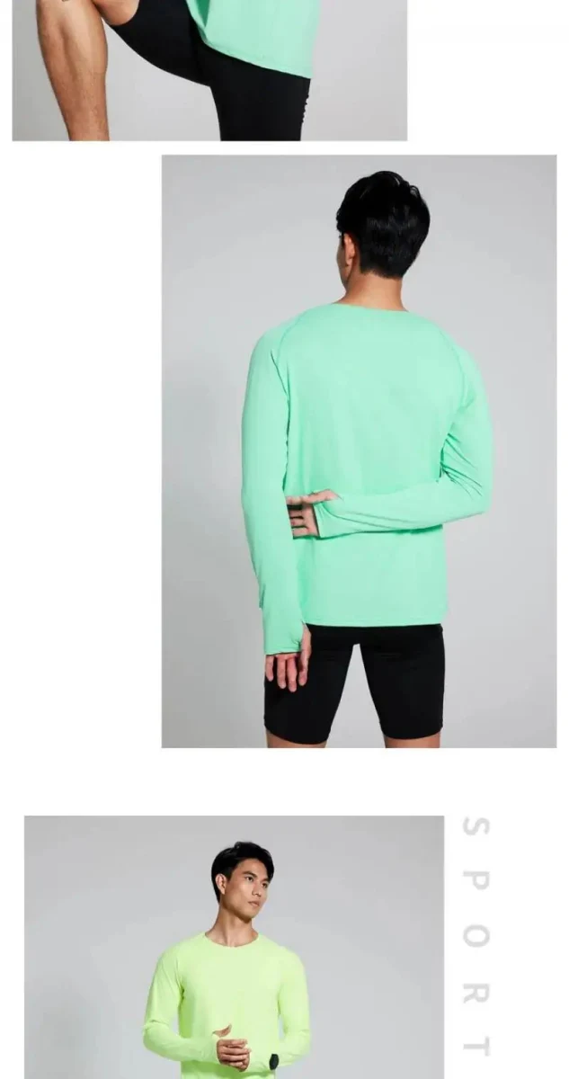 T-Shirt de course manches longues, Anti-UV UPF 50+, séchage rapide, pour homme avec passe-montre running "Queshark - DW154Z"