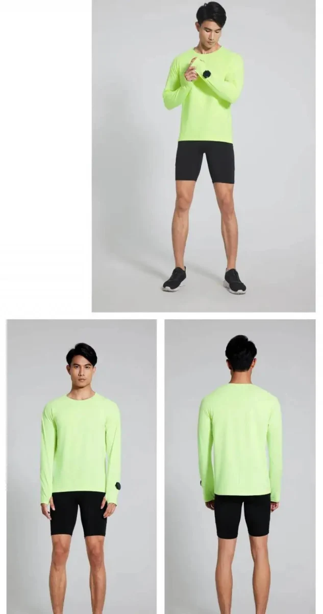 T-Shirt de course manches longues, Anti-UV UPF 50+, séchage rapide, pour homme avec passe-montre running "Queshark - DW154Z"