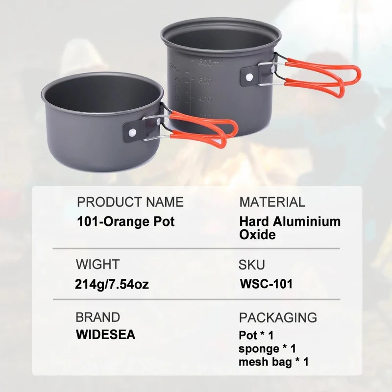 Popote en alliage d'aluminium pour le camping & bivouac "Widesea - WSC-101"