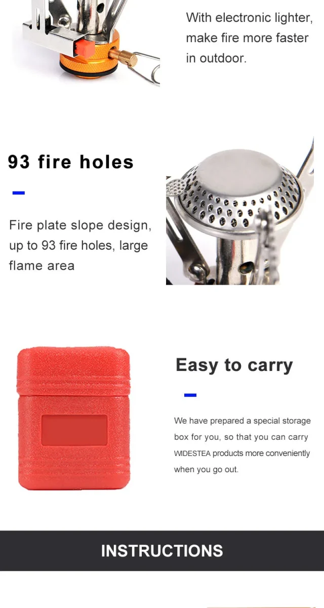 Réchaud à cartouche de gaz / brûleur pliable pour le camping, bivouac, randonnée "Widesea - WSS-103"