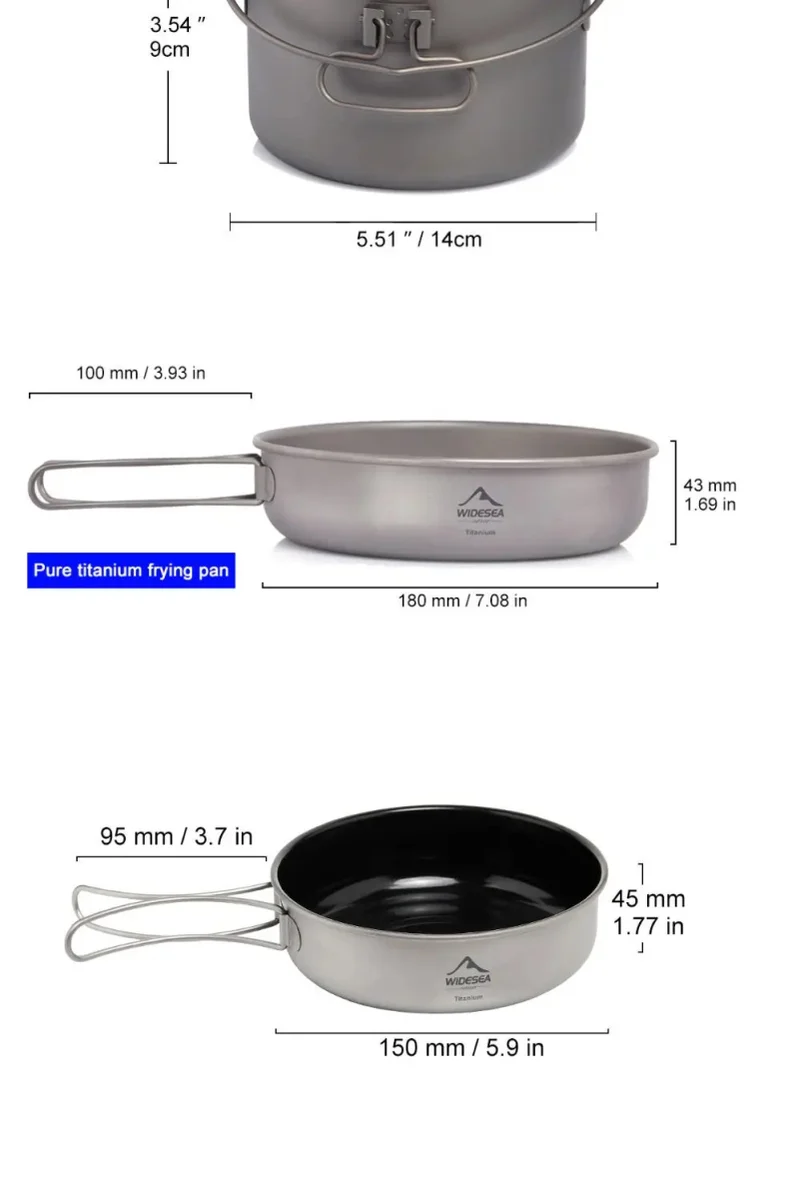 Batterie / popote de cuisine en titane pour camping "WIDESEA - WSTC Titanium series"