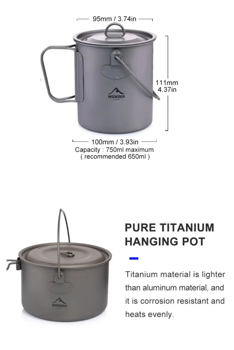 Batterie / popote de cuisine en titane pour camping "WIDESEA - WSTC Titanium series"