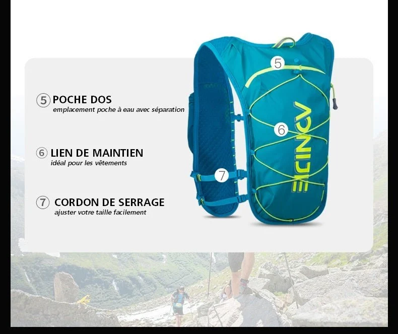 Sac à dos d'hydratation pour la course à pied / running / ultra trail 120g "AONIJIE – C9107"