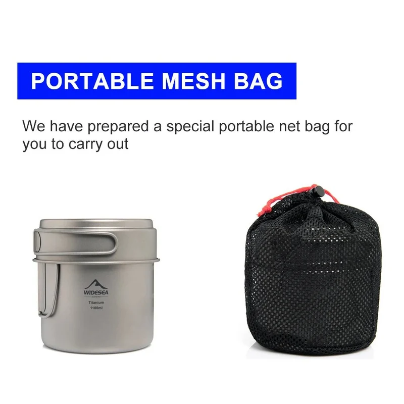 Popote de camping en titane : pot + poêle 1100M avec poignées pliante "Widesea – Titanium Pot"