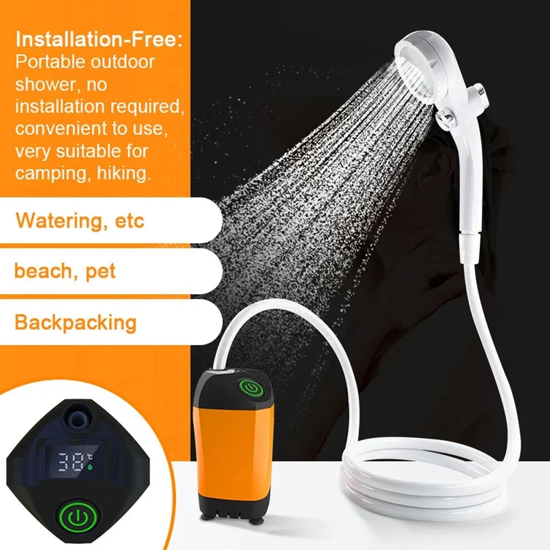 Douche de camping portable IPX7 étanche avec affichage numérique et pompe électrique "Portable Outdoor Camping - Sumersible pump"