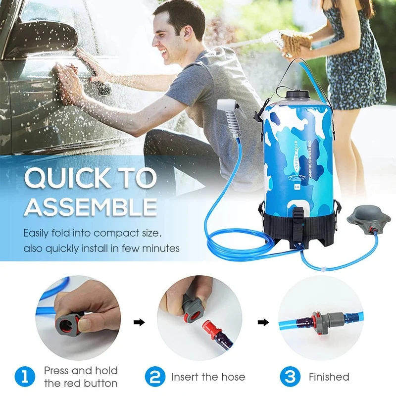 Sac de douche portable pour camping à pression en PVC 12L "Afishtour - Camping Shower Bag"