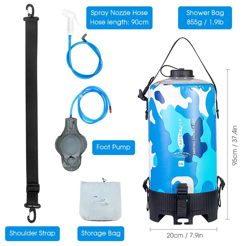 Sac de douche portable pour camping à pression en PVC 12L "Afishtour - Camping Shower Bag"