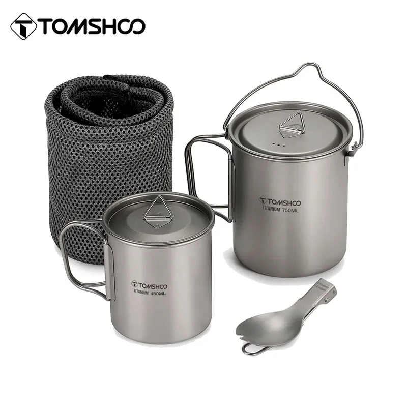 Ensemble d'ustensiles de cuisine en titane ultraléger "Tomshoo - Hiking Cup"