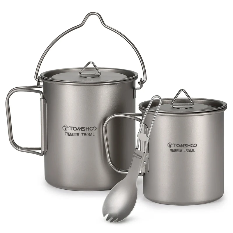 Ensemble d'ustensiles de cuisine en titane ultraléger "Tomshoo - Hiking Cup"