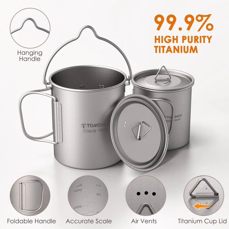 Ensemble d'ustensiles de cuisine en titane ultraléger "Tomshoo - Hiking Cup"