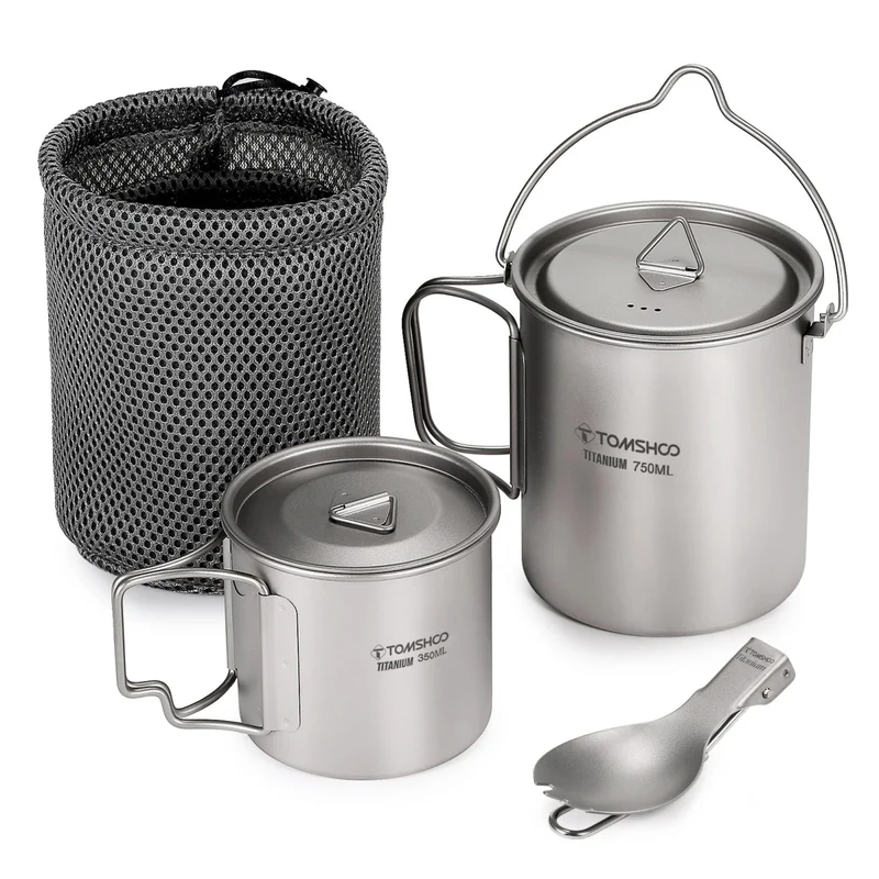 Ensemble d'ustensiles de cuisine en titane ultraléger "Tomshoo - Hiking Cup"