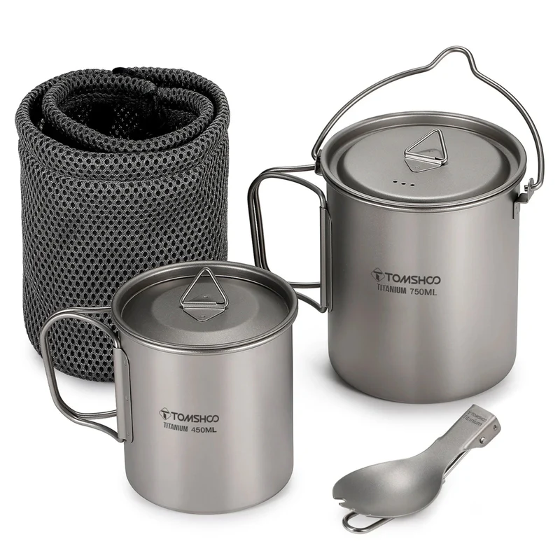 Ensemble d'ustensiles de cuisine en titane ultraléger "Tomshoo - Hiking Cup"