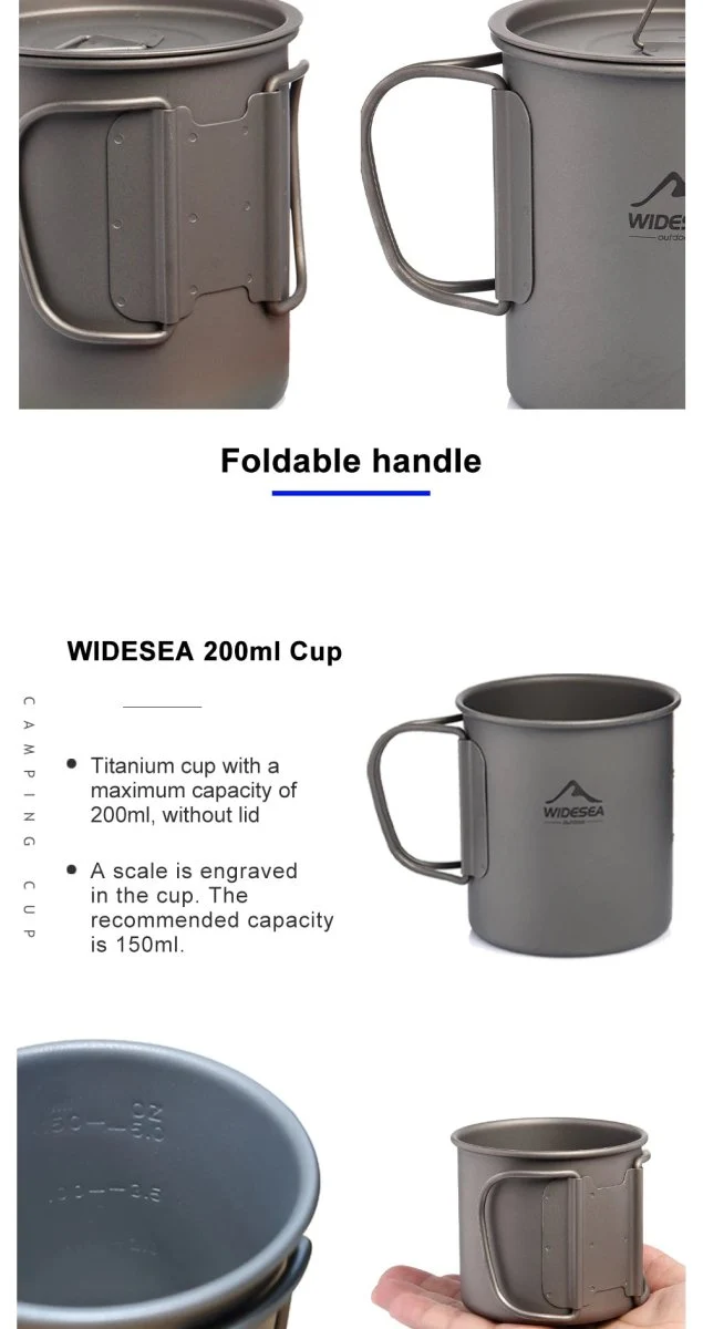 Tasse de camping en titane 200ml - 750ml à partir de 43g "Widesea - camping mug cup"