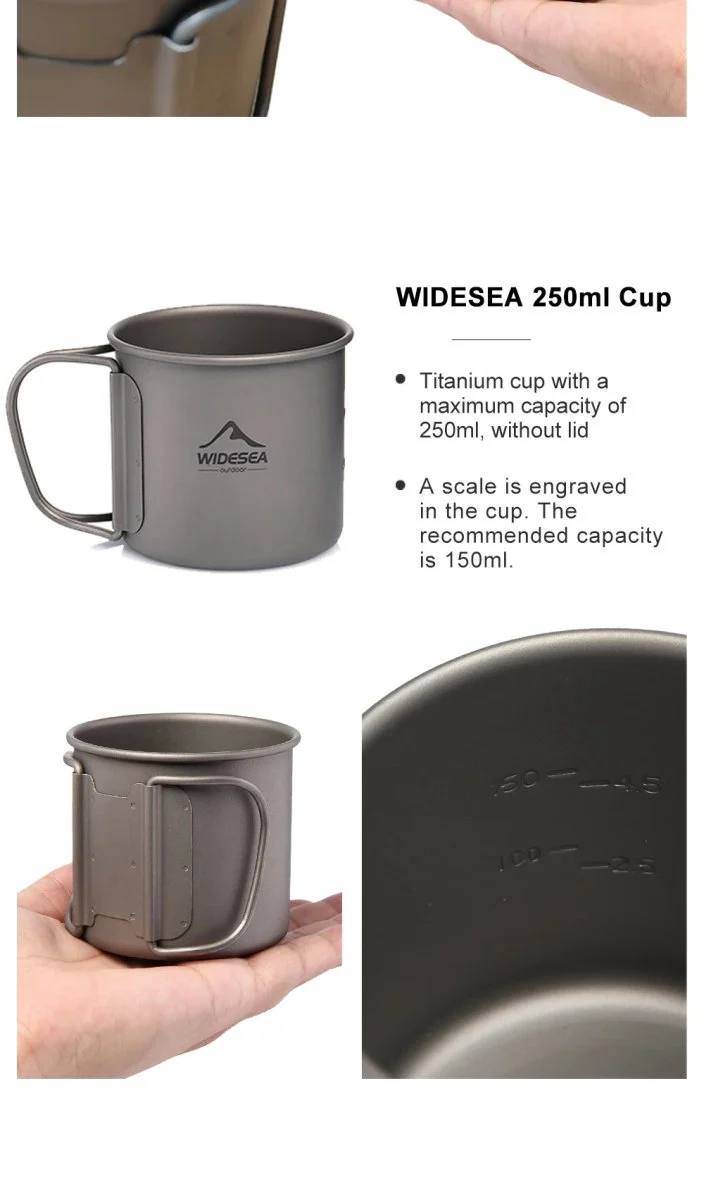 Tasse de camping en titane 200ml - 750ml à partir de 43g "Widesea - camping mug cup"