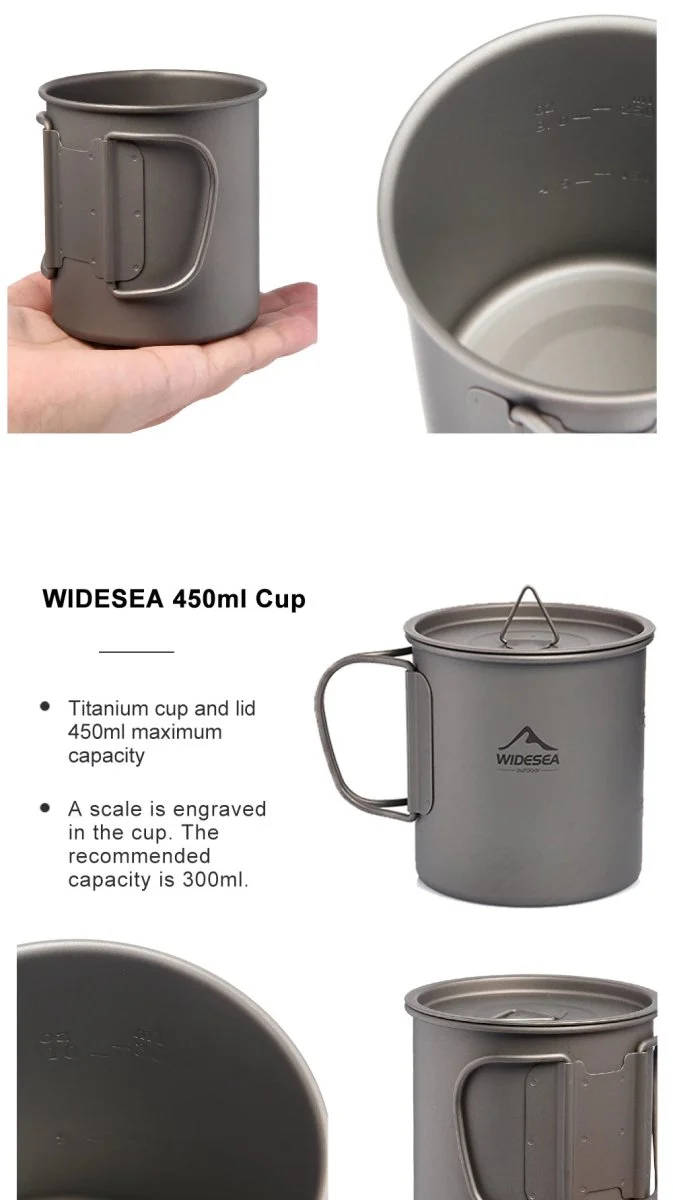 Tasse de camping en titane 200ml - 750ml à partir de 43g "Widesea - camping mug cup"