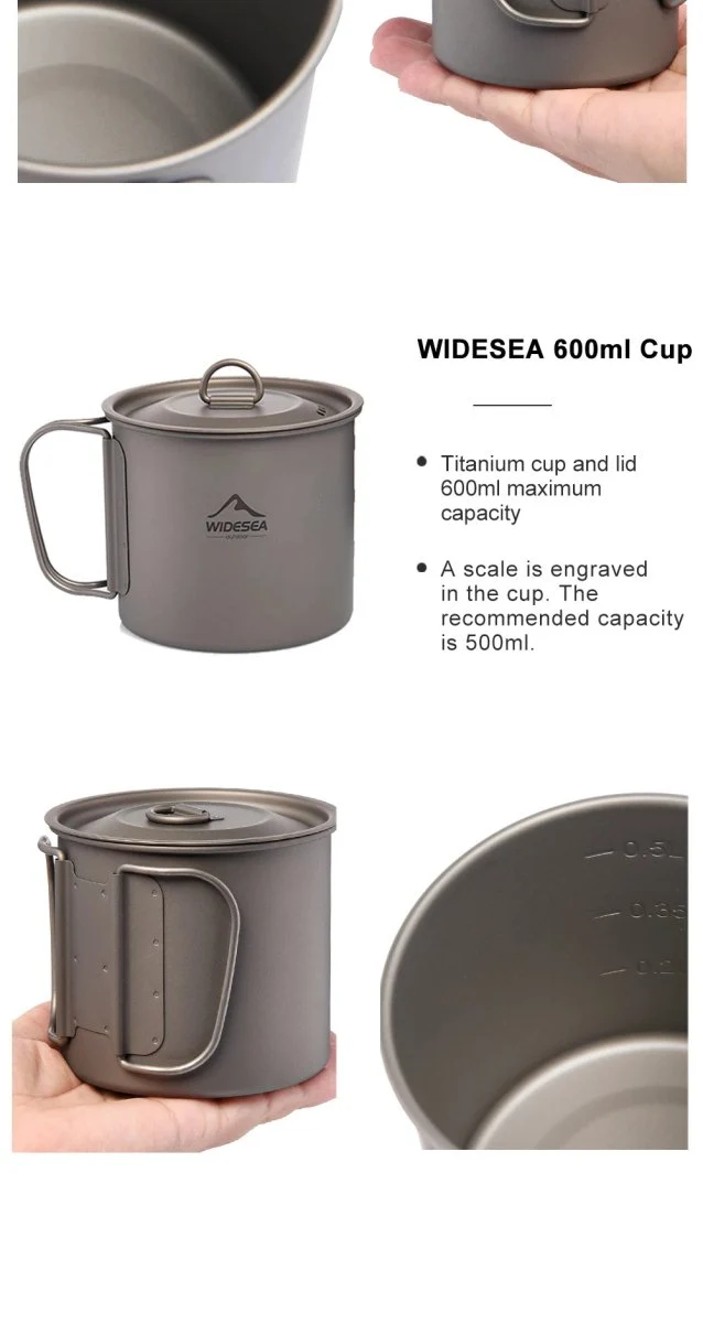 Tasse de camping en titane 200ml - 750ml à partir de 43g "Widesea - camping mug cup"