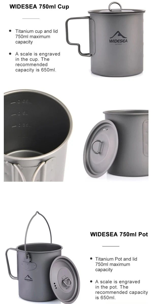 Tasse de camping en titane 200ml - 750ml à partir de 43g "Widesea - camping mug cup"