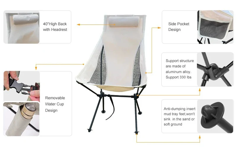 Chaise de camping pliante 1,3kg en tissu oxford 600D "WESTTUNE - Confortable camping chair"