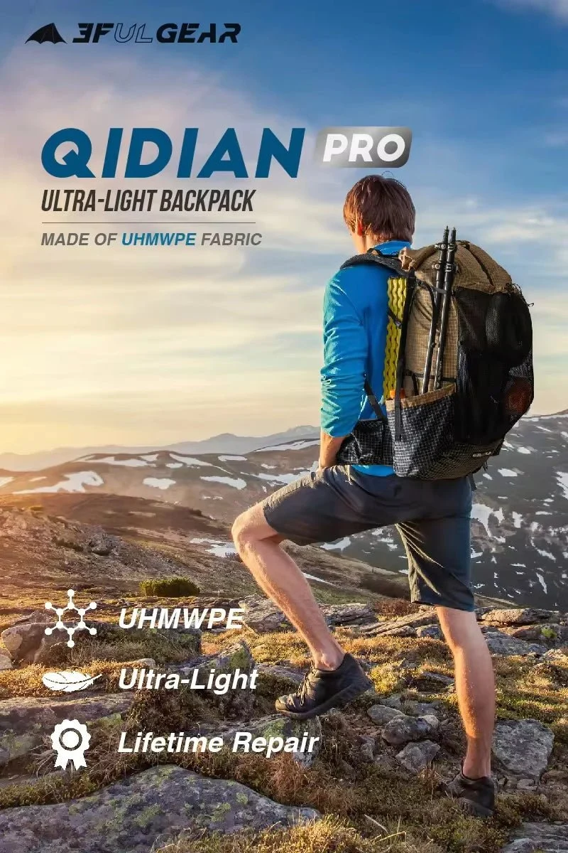 Sac à dos de randonnée / trekking imperméable UHMWPE 40L + 16L 880g "3F UL GEAR - Qi Dian Pro"