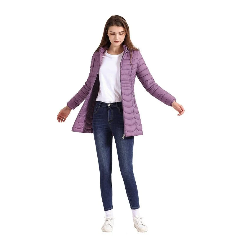 Doudoune synthétique longue & ultralégère avec capuche détachable pour femme "SANTELON – S20018"