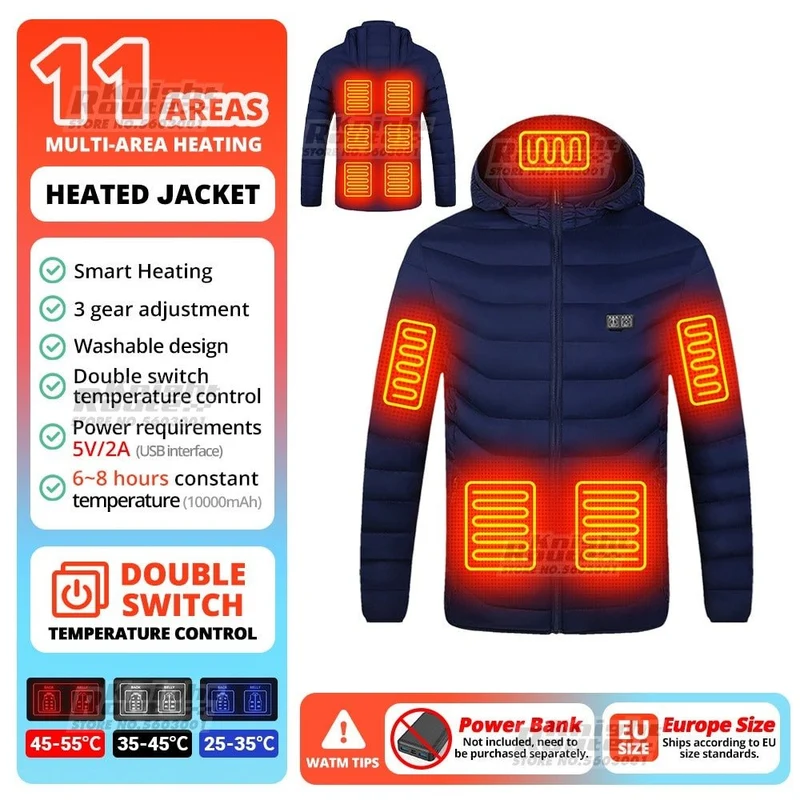 Veste chauffante avec capuche détachable 2-19 zones USB unisexe "Knight Route - All-round heating"