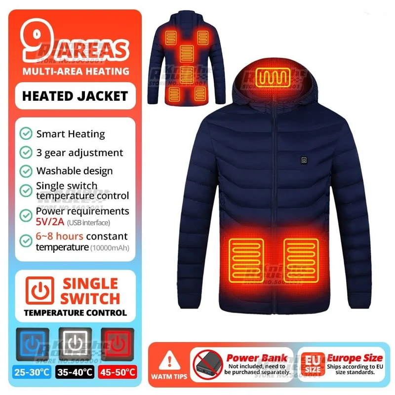 Veste chauffante avec capuche détachable 2-19 zones USB unisexe "Knight Route - All-round heating"