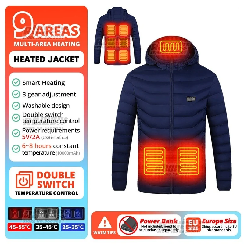 Veste chauffante avec capuche détachable 2-19 zones USB unisexe "Knight Route - All-round heating"