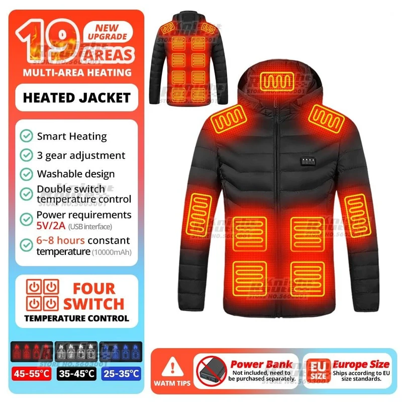 Veste chauffante avec capuche détachable 2-19 zones USB unisexe "Knight Route - All-round heating"