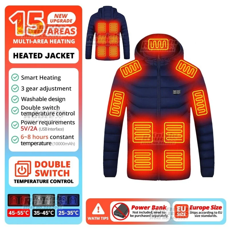 Veste chauffante avec capuche détachable 2-19 zones USB unisexe "Knight Route - All-round heating"