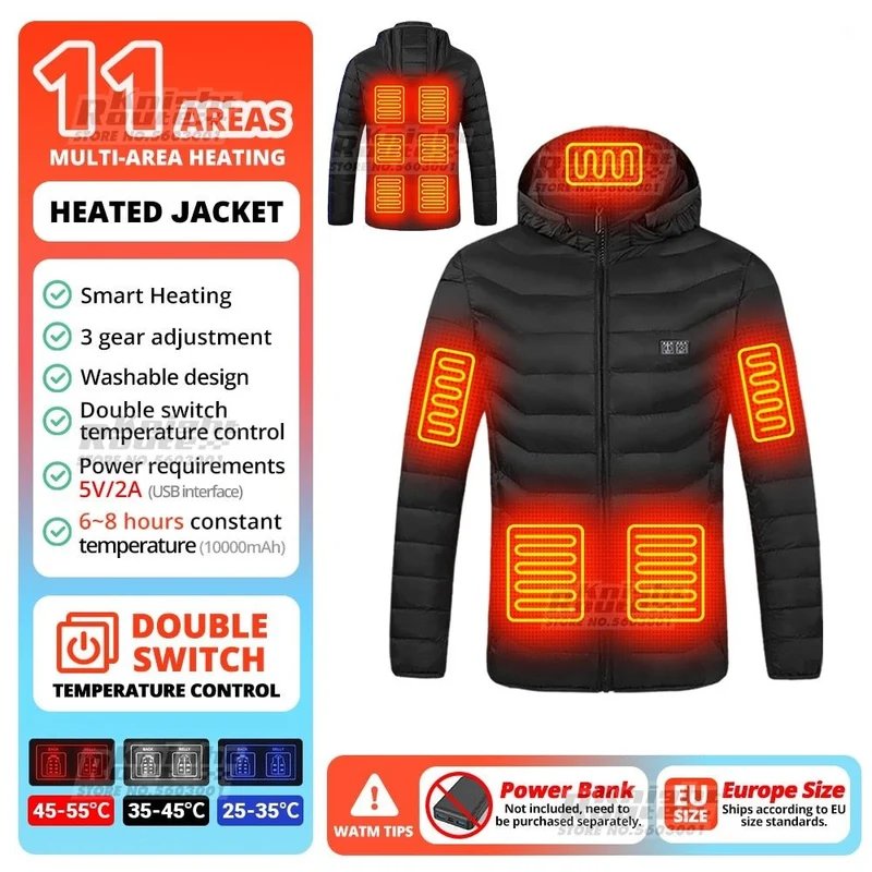 Veste chauffante avec capuche détachable 2-19 zones USB unisexe "Knight Route - All-round heating"