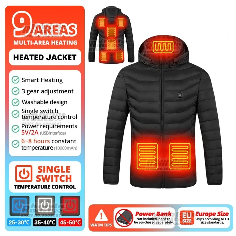 Veste chauffante avec capuche détachable 2-19 zones USB unisexe "Knight Route - All-round heating"